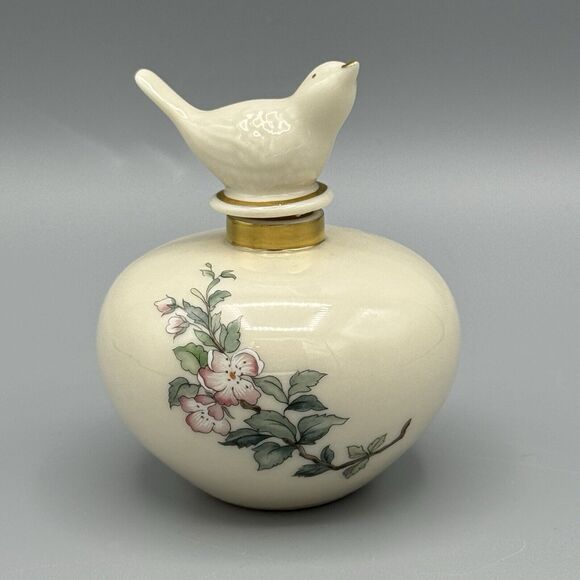 Vtg Lenox Serenade Porcelain Perfume Bottle with Bird Topper Floral Gold Gilt - Picture 1 of 11